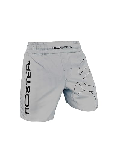 ROSTER. BJJ Pantalones Cortos de Entramiento, MMA, Boxeo, Kick Boxing, Unisex (FR/ES, Letras, XXL, Regular, Regular, Blanco)