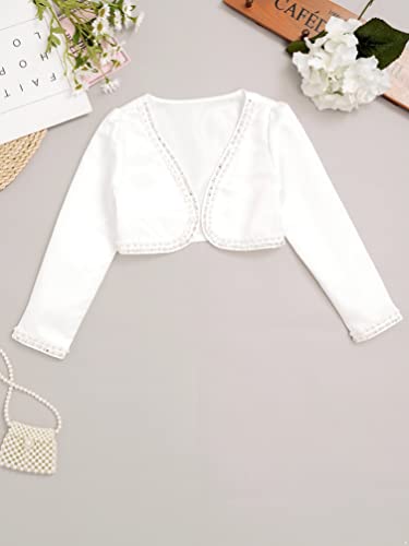 YiZYiF Kids Girl's Long Sleeve White Bolero Shrug Jacket Dress Coat Open Cardigan Flower Girl Dress Cover Up3