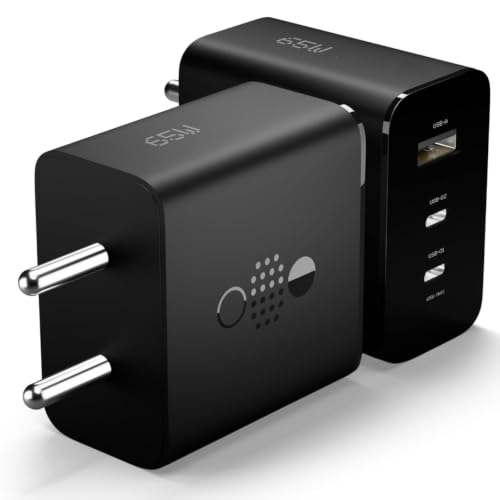 Image of 65W Trio Charger Adapter,3 Port USB Type C to A Fast Wall Charging Compatible with Nothing CMF Phone 1 /Nothing Phone 2 /2a /2a Plus /3a /3a Plus /Tablet & More, Black | BIS Certified