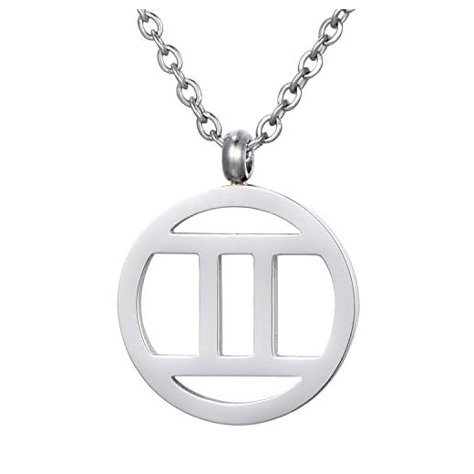 Morella Collar Acero Inoxidable Plata con Colgante Signo del Zodiaco Géminis en Bolsa de Terciopelo