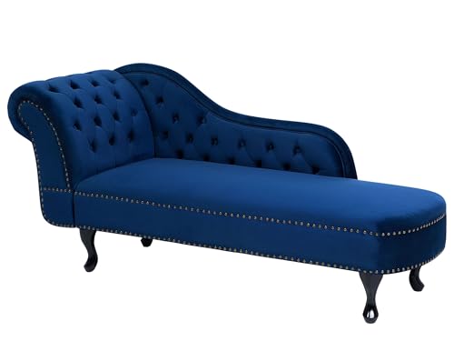 Beliani Retro Récamiere im Chesterfield Style linksseitig Samtstoff blau Nimes Beliani Retro Récamiere im Chesterfield Style linksseitig Samtstoff blau Nimes