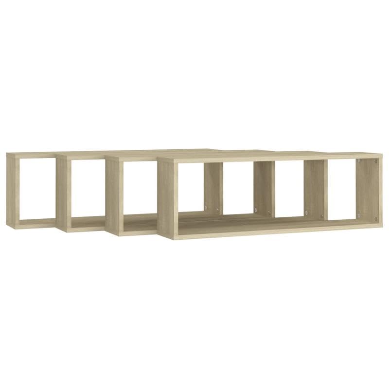 Étagère murale moderne en bois de chêne Sonoma : lot de 4 cubes de rangement suspendus 80 cm
