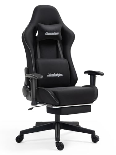 Mondschein Gaming Chair with Pocket Spring, Fabric Office Chair Massage Computer Chair with Footrest, High Back Ergonomic Reclining Desk Chair Racing Game PC Chair Adjustable Armrest Headrest (Black)