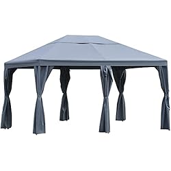 Ventilador Para Jardin Outsunny Cenador 4x3m Gazebo con 6 Cortinas de Cierre Ventilación de Techo 8 Agujeros de Drenaje para Fiestas al Aire Libre Gris