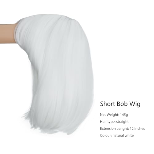Image of Rose bud White Wig Bob Straight 12 Inch Short Hair Cosplay Wigs for Women Costume Party Halloween