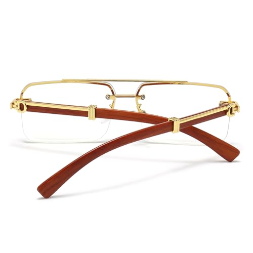 JOVAKIT Trendy Square Sunglasses for Men Women Semi Rimless Frame Shades 90s Vintage Retro Sun Glasses UV400 Protection (Gold/Clear Lens)3