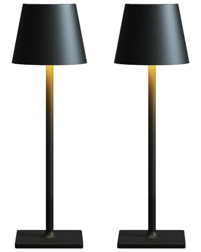 Fizrice Cordless Table Lamp Rechargeable Lamps: 6000mAh Battery Operated Table Lamp Outdoor Waterproof, Touch Control, Portable Wireless Desk Lamp for Dinner/Bedroom/Restaurant(Black 2 Pack)