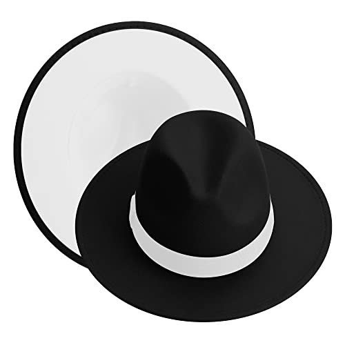 Image of KUJUHA Fedora Hats for Mens /Womens Felt FedoraHats Two Tone Wide Brim Fedora Hats Rancher Hat