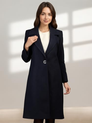 Image of CHKOKKO Women Chic Winter Coat Single Breasted | Knee Length Design with Buttoned Closure and Practical Front Side Pockets for Stylish and Comfortable Wear
