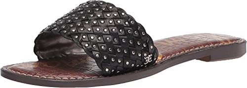 Image of Sam Edelman Geraldine Black Cushioned Footbed Slip On Woven Flats Sandals (Black, 13)