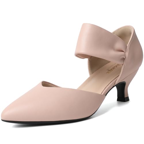 Image of RIBONGZ Kitten Heels for Women Closed Toe Comfortable Low Heels Pointed Toe Sexy Slip on Pumps Bridal Party Dressy Shoes