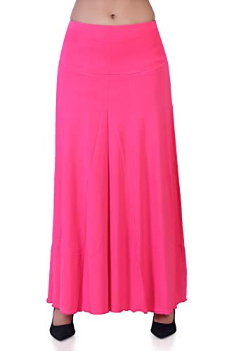 Image of Women's Solid High Waist Flared Classic Maxi Skirt | Stretchable Flared Viscose Skirt for Ladies | Foldover Waistband | Festive, Party, Lounge & Casual Wear