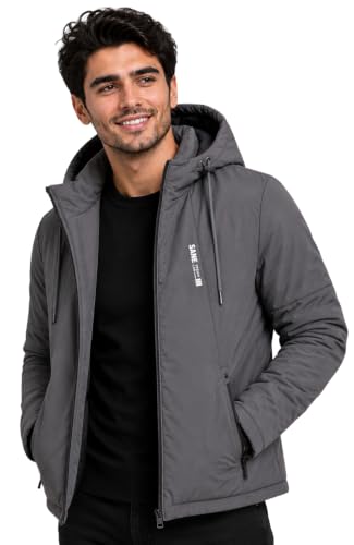 Image of SANE Men's Hooded Puffer Jacket, Quilted Winter Coat, Warm and Lightweight, Detatchable Cap