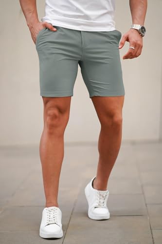 Image of GINGTTO Mens Slim Fit Shorts Plaid Chino Short Tapered Leg Skinny Stretch