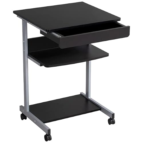 Abician Bureau d'Ordinateur Table Informatique Poste de Travail 56 x 51 x 79 cm avec 1 Tiroir et 2 Etagères pour Bureau, Salon, Chambre Noir