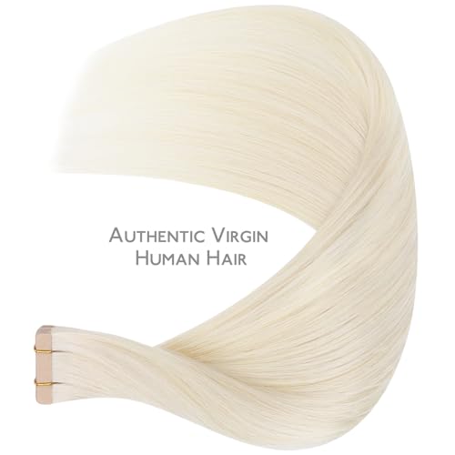 Image of WENNALIFE Tape in Hair Extensions Human Hair, 20pcs 50g 20 inch White Blonde Remy Hair Extensions Straight Human Hair Tape in Extensions Skin Weft Tape Extensions Human Hair