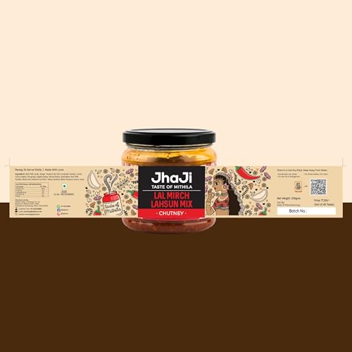 Jhaji Store's Lal Mirch Lahsun Chutney Homemade Bihari Style Spicy Chutney Spicy Sour and Chatpata Chopped Banarasi Lal Mich Sun Dried No Artificial Preservatives