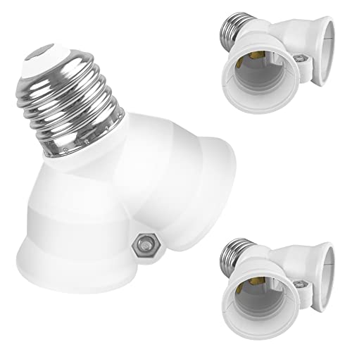 2 in 1 E26 Light Socket Splitter Adapter, E26 E27 Adapter Converter for Standard LED Bulbs, E26 Twin Socket Adapter Converter (Y-Shape), Maximum 200W and 165℃ Heat Resistant Light Bulb Splitter 3-PACK -  Mizlay, 2-1 E26