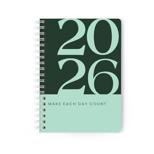 Image of PAPBOO A5 Handy, Hardcover, Hardbound 2026 Diary with Calendar, Easy to Carry White Spiral Wiro Notebook: 80 GSM Paper, Ruled, 188 Pages, Journal, Diary, Gift (Dark Green)