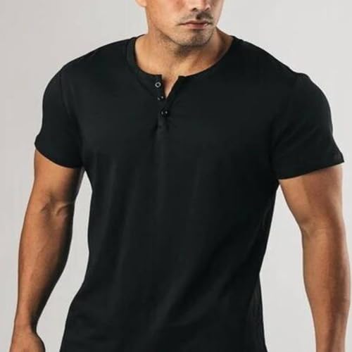 Image of Regular Fit Solid Men's Henley Neck Half Sleeve Cotton T-Shirts