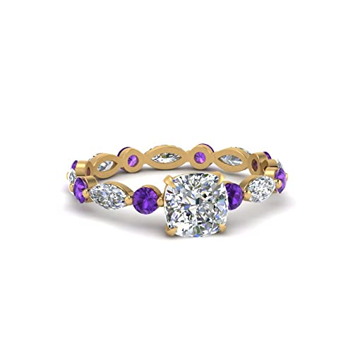 Image of 55Carat Choose Your Gemstone Marquise and Round Eternity Engagement Ring Yellow Gold Plated Cushion Shape Side Stone Engagement Rings Lightweight Office Wear Everyday Gift Jewelry US Size 4 to 12