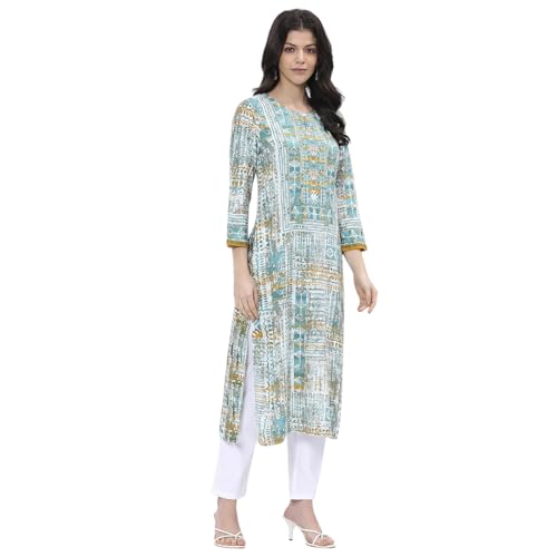 Image of BIBA Women Rayon Straight Printed Kurta|Regular Fit