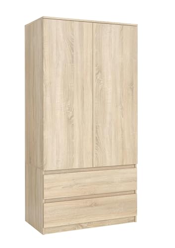 meble masztalerz Armoire Chambre avec 2 Tiroirs Largeur 90 cm - Penderie Vetement Dressing - Dressing Chambre Adulte - Meuble de Rangement Chambre - Sonoma -...