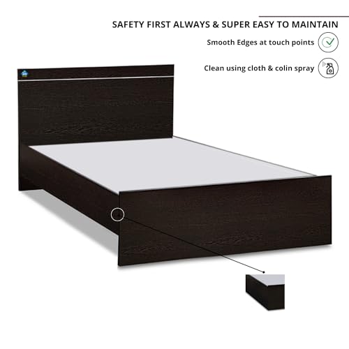 Image of DELITE KOM | 1 Year Warranty | Single Bed, Jazz Engineered Wood Bed Without Storage, Wooden Bed (77x37 Inches) | Installation Included | Color - Flowery Wenge | Good for Bedroom
