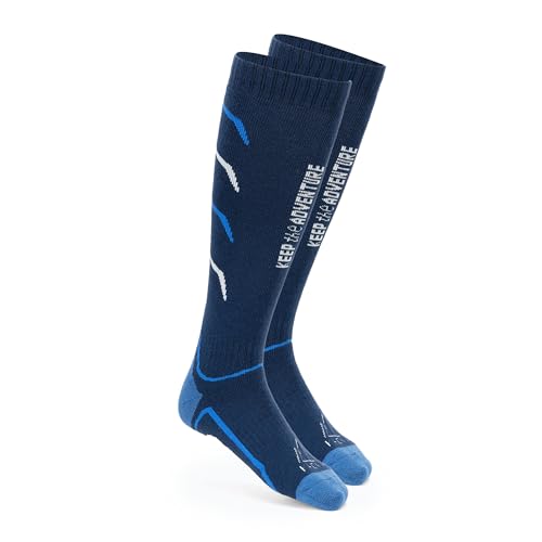 KADVA Calcetines de esquí para hombre extra cálidos WOOLAN talla 39/47 en azul marino, lana merino, calcetines térmicos cálidos y transpirables para el invierno, alta construcción, protege contra la