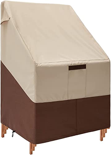 Elextyle 48" Tall High Back Patio Chair Covers Outdoor Stackable Chair Covers Waterproof Heavy Duty 600D Lawn Furniture Covers For Highback Dinning Chairs/Pub Chair/Stacking Chair Beige &Brown #TOP6