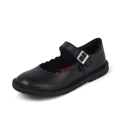 Kickers Adlar Mary Jane Scallop   Zapatos de Piel para niña, Black, 8 UK Child