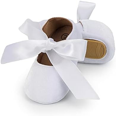 KIDSUN Infant Baby Girls Mary Jane Shoes Soft Sole Ballet Slippers Bow Princess Newborn Dress Wedding Flat Shoes (6-12 Months Infant, 1-White(Velvet), 6_Months)
