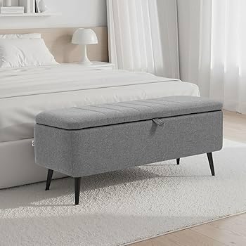 Modern Storage Ottoman Bench for Bedroom, Upholstered End-of-Bed Bench with Hidden Storage, Linen Fabric Seating Bench for Living Room, Entryway & Closet-image-28