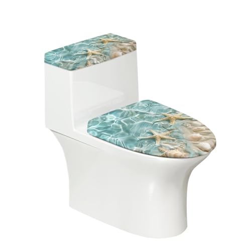 Oamsistay Set di copri tavoletta per WC a forma di stella marina, grazioso coperchio per WC e coperchio del serbatoio del WC, decorazione per il bagno, elasticizzato, lavabile, spandex