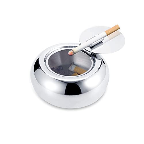 Cenicero, QLFJ-FurDec Cenicero Grande De Acero Inoxidable Con TapaCenicero De Mesa Moderno A Prueba De Viento De 12x12x6,3 Cm, Cenicero De Cigarrillos Para Uso En Interiores O Exteriores Cover