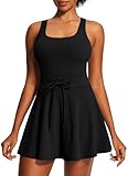 IUGA Women's Tennis Dress with Built-in Shorts and Bra Adjustable Straps Athletic Dresses for Golf Workout with Pockets Black