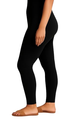 Image of Women's Black Cotton Leggings - Ankle Length | Soft Stretchable Fabric | Comfortable & Breathable Legging for Women & Girls