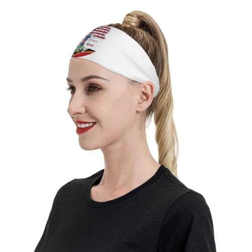 American Grown with Saint Kitts and Nevis Roots Stretchy Breathable Sports Headbands for Women Men - Moisture Wicking Workout Sweatbands for Running Yoga Gym Tennis Cycling - Soft Quick Dry Hair Bands2