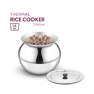 Image of Thermal Rice Cooker Stainless Steel 1.5 KG with Rubber Gasket | Perfect for Kerala Red /Matta Rice | Saves Up to 70% Fuel | Keeps Rice Hot for 8+ Hours | Induction and Gas Compatible