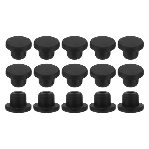 Image of uxcell 15Pcs Silicone Hole Plug, Waterproof T-Shaped Rubber Stoppers Bottle Seal Tube Pipe Plug End Cap for 15mm /0.59 inch Hole for Bathtub Bottle, 0.39 inch Plug Height, Black
