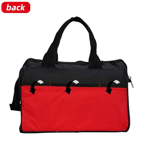 Image of JPT 13-Inch Heavy Duty Tool Bag, Wide Mouth Tool Storage Bag with Interior Pockets, Large Capacity Tool Tote Bag for Electricians, Power Tools Organizer Red /Black