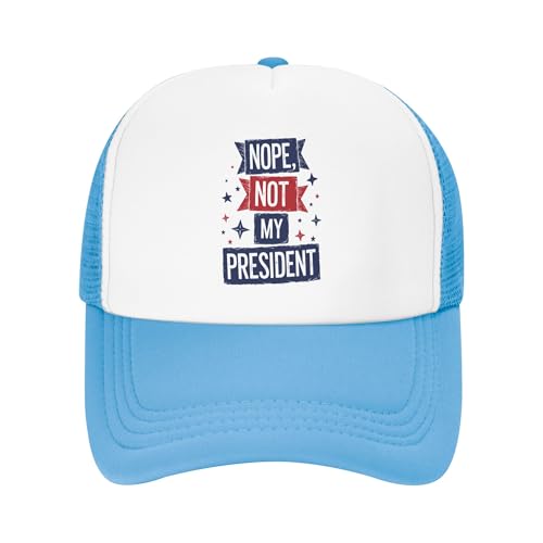 Nope Not My Preisdent Trucker Hat Resist Fascism Kids Hats Adjustable Mesh Baseball Cap - Sky Blue