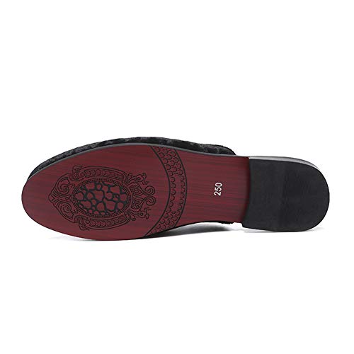 Image of FLQL Men's Leather Scuff Slippers Velvet Slip On Loafers Fashion Backless Mule Clogs Anti-Slip Sandals Slides for Men and Women Designer Size 7-13