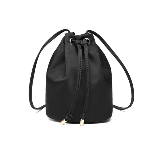 YONBEN Black Drawstring Crossbody Bag Nylon Fabric Rugged Easy to