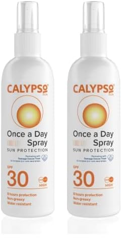 Calypso Once A Day Sun Protection Spray SPF30 | 8 Hours Sun Protection | Non Greasy | Water Resistant | 200ml, Transparent,package may vary (Pack of 2)