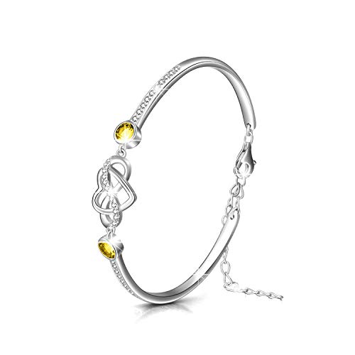 Image of AOBOCO 925 Sterling Silver Infinity Endless Love Heart Birthstone Bangle Bracelet - I Love You Forever Series Adjustable 6-8 in Bracelet with Crystals from Austria Romantic Birthday Jewelry Gift for Women Wife Girlfriend