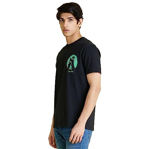 Image of Celio Men Rick and Morty Graphic Black Half-Sleeve Round Neck T-Shirt