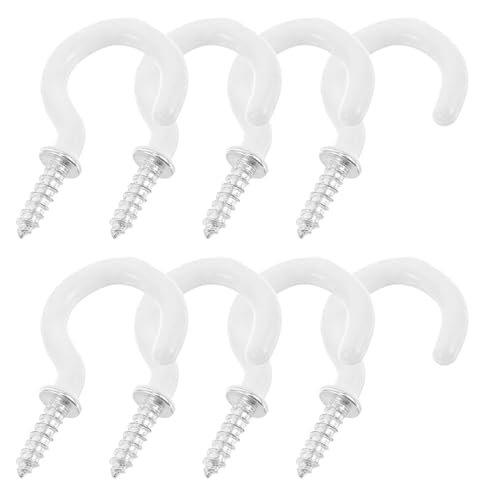 CHICAMPERA 8個 白色ビニールコーティング属ネジカップフック 小型天井吊り下げフック 多用途収納用 キッチン浴室寝室対応