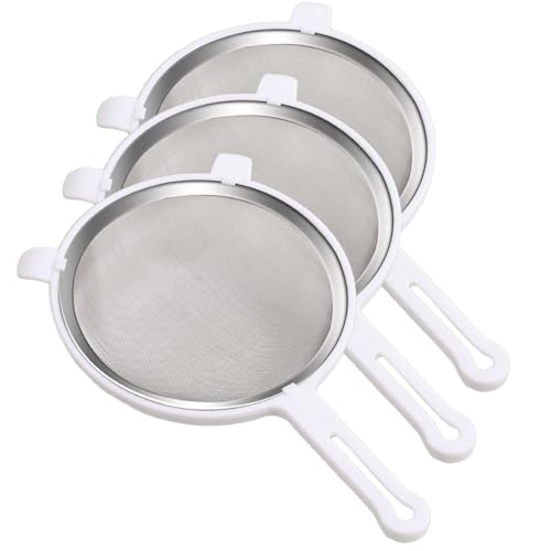 Juego de colador de cocina, colador de cocina de acero inoxidable con mango de plástico, colador de malla fina pulido para tamizar, escurrir pasta, quinua, azúcar en polvo, verduras, frutas, té, 3
