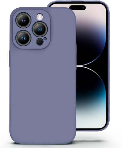 Image of DIZORO Square Microfiber Candy Case Compatible for iPhone 14 Pro Shockproof Slim Back Cover Liquid Silicone Case - Lavender Grey